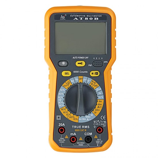 AT80B 6000 Counts True RMS Automotinve Multimeter AC DC Voltage Current Resistance Capacitance Frequency Dwell Angle Rotational Speed Diode hFE Tester AT80B 6000 Counts True RMS Automotinve Multimeter AC DC Voltage Current Resistance Capacitance Frequency Dwell Angle Rotational Speed Diode hFE Tester
