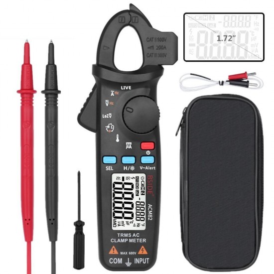 ACM82 Mini Digital AC Clamp Meter True RMS Auto Range 0.001A Current Clamp Multimeter Hz Temp Ohm uF V-alert Live Check