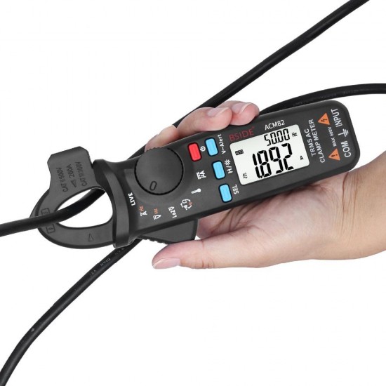 ACM82 Mini Digital AC Clamp Meter True RMS Auto Range 0.001A Current Clamp Multimeter Hz Temp Ohm uF V-alert Live Check