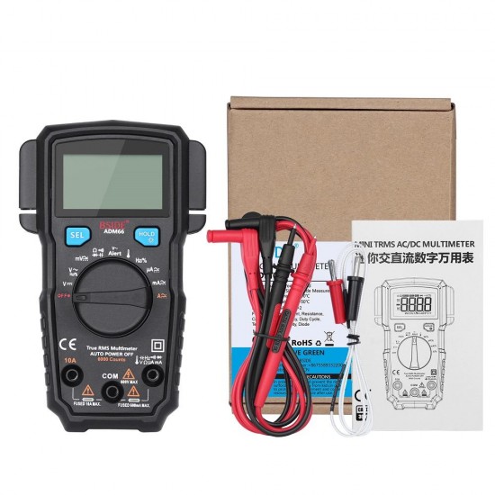 ADM66 True RMS Digital Multimeter Auto Range TRMS Mini 6000 DMM Dual Slot Capacitance ohm Hz Temp NCV Diode Pocket Tester MT66