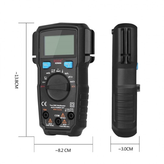 ADM66 True RMS Digital Multimeter Auto Range TRMS Mini 6000 DMM Dual Slot Capacitance ohm Hz Temp NCV Diode Pocket Tester MT66