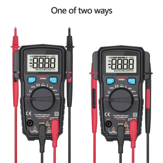 ADM66 True RMS Digital Multimeter Auto Range TRMS Mini 6000 DMM Dual Slot Capacitance ohm Hz Temp NCV Diode Pocket Tester MT66