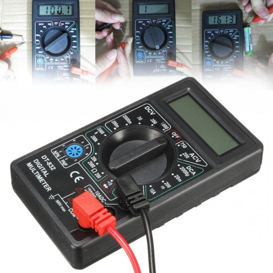 DT832 Digital LCD Multimeter Ohm Voltage Ampere Meter Buzzer Function with Test Probe