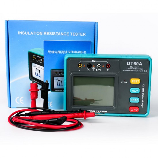 DT60A Digital Auto Range Insulation Resistance Meter Tester High Voltage LED Indication 1999 Counts