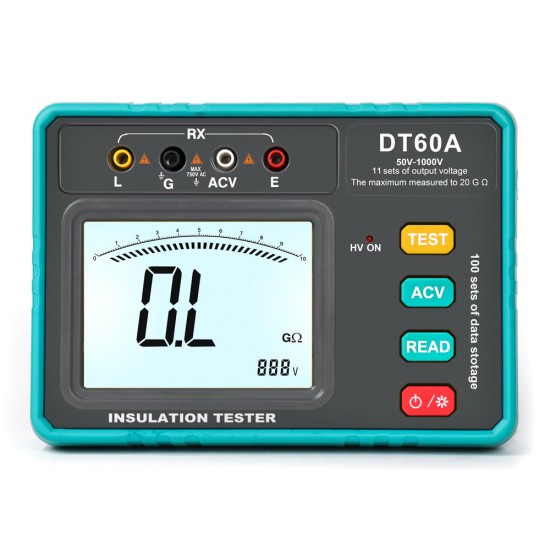 DT60A Digital Auto Range Insulation Resistance Meter Tester High Voltage LED Indication 1999 Counts