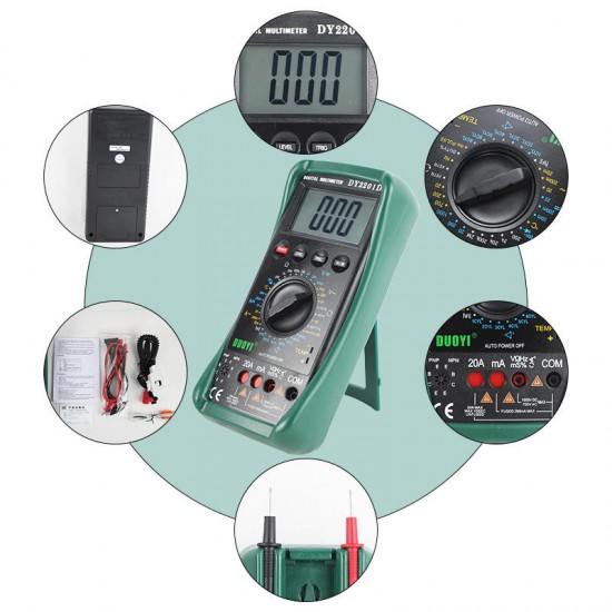 DY2201D LCD Digital Automotive Multimeter With Speed Conversion Sensor Non-contact RPM Dwell Angle Frequency Temperature Tester DY2201D LCD Digital Automotive Multimeter With Speed Conversion Sensor Non-contact RPM Dwell Angle Frequency Temperature Tester