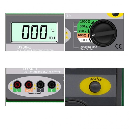 DY30-1 Digital Insulation Resistance Tester Meter 2000M 0hm 250V 500V 1000V Megohmmeter Voltmeter Car Circuit Test Repair