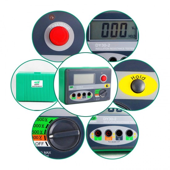 DY30-2 Digital Insulation Resistance Tester 20G Ohm 500V 1000V 2500V Earth Ground Resistance Tester Megohmmeter Voltmeter