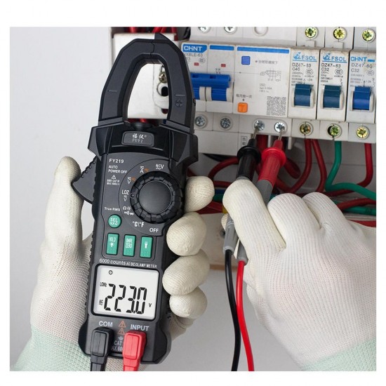FY219 Double Display AC/DC True RMS Digital Clamp Meter Portable Multimeter Voltage Current Meter Inrush Current V.F.C Frequency Conversion Low Impedance Voltage Measurement