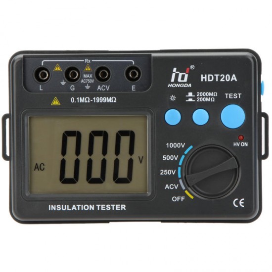 HD HDT20A Insulation Resistance Tester Megohmmeter Voltmeter Electronic Diagnostic-tool 1000V with LCD Backlight