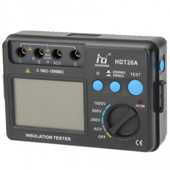 HD HDT20A Insulation Resistance Tester Megohmmeter Voltmeter Electronic Diagnostic-tool 1000V with LCD Backlight