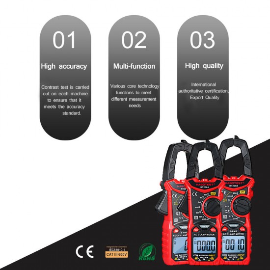 HT206A/HT206B/HT206D AC/DC Digital Clamp Meter for Measuring AC/DC Voltage , AC/DC Current, NCV Clamp Multimeter HT206A/HT206B/HT206D AC/DC Digital Clamp Meter for Measuring AC/DC Voltage , AC/DC Current, NCV Clamp Multimeter