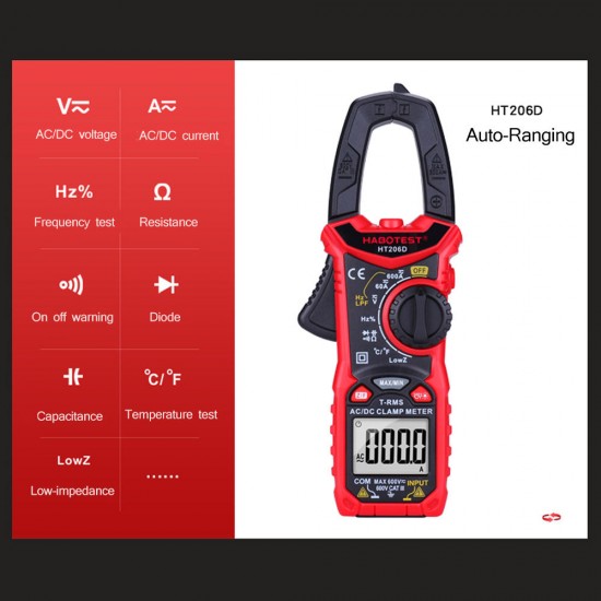 HT206A/HT206B/HT206D AC/DC Digital Clamp Meter for Measuring AC/DC Voltage , AC/DC Current, NCV Clamp Multimeter HT206A/HT206B/HT206D AC/DC Digital Clamp Meter for Measuring AC/DC Voltage , AC/DC Current, NCV Clamp Multimeter