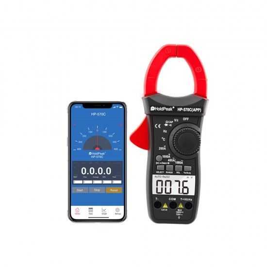 Digital Clamp Multimeter HP-570C-APP 1000A AC/DC Current Voltage Temperature Meter Link to Phone APP to Recored Data