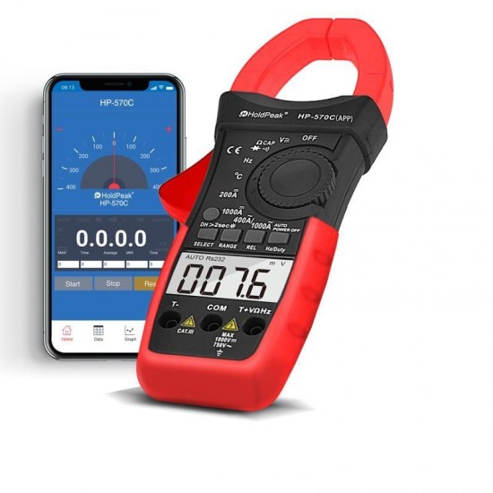 Digital Clamp Multimeter HP-570C-APP 1000A AC/DC Current Voltage Temperature Meter Link to Phone APP to Recored Data