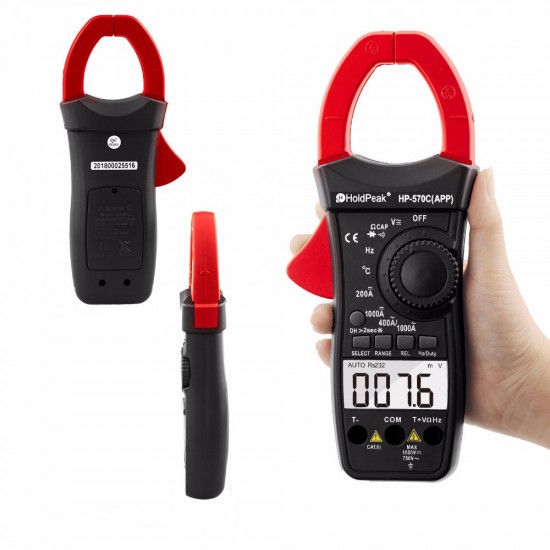 Digital Clamp Multimeter HP-570C-APP 1000A AC/DC Current Voltage Temperature Meter Link to Phone APP to Recored Data Digital Clamp Multimeter HP-570C-APP 1000A AC/DC Current Voltage Temperature Meter Link to Phone APP to Recored Data