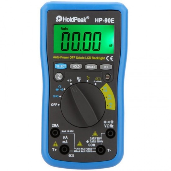 HP-90E Digital Auto Range DMM Multimeter DC AC Amp Volt Ohm Freq Cap Temperature Meter Battery Tester with Auto LCD Backlight