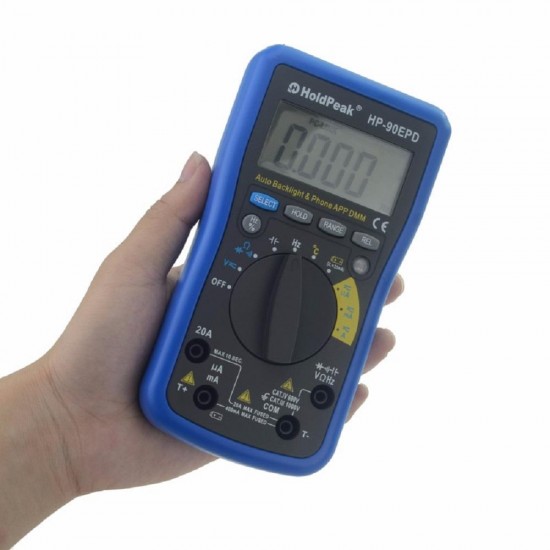 HP-90EPD Mobile APP 4000 Counts True RMS Multimeter Auto Range AC DC Voltage Current Resistance Capacitance Frequency Back light HP-90EPD Mobile APP 4000 Counts True RMS Multimeter Auto Range AC DC Voltage Current Resistance Capacitance Frequency Back light