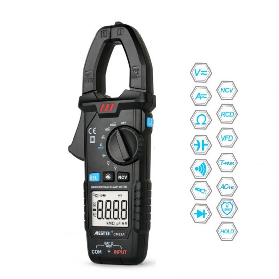 CM83A Digital Clamp Meter 600A AC Current AC/DC Voltage Ohm True RMS Auto Range VFD Capacitance NCV Tester Ammeter Multimeter CM83A Digital Clamp Meter 600A AC Current AC/DC Voltage Ohm True RMS Auto Range VFD Capacitance NCV Tester Ammeter Multimeter