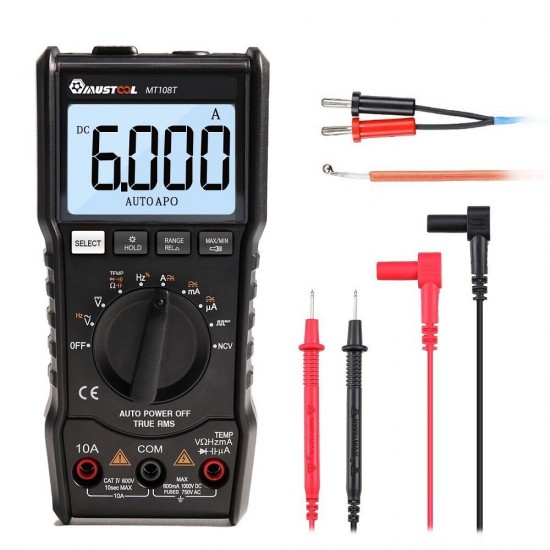 MT108T Square Wave Output True RMS NCV Temperature Tester Digital Multimeter 6000 Counts Backlight AC DC Current/Voltage Resistance Frequency Capacitance MT108T Square Wave Output True RMS NCV Temperature Tester Digital Multimeter 6000 Counts Backlight AC DC Current/Voltage Resistance Frequency Capacitance