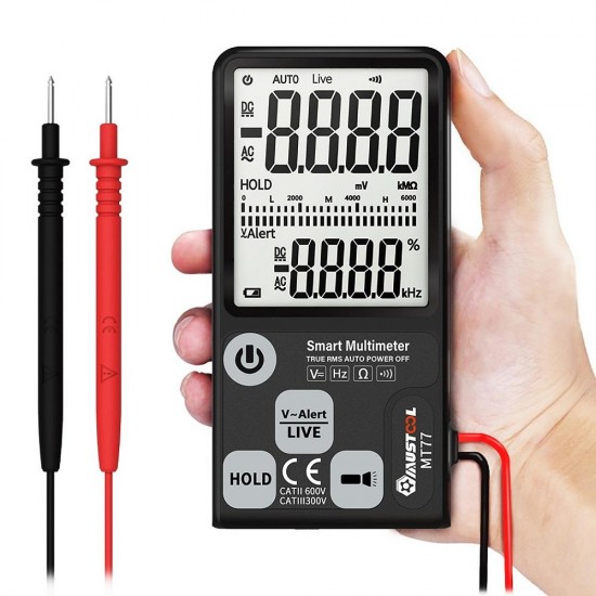 MT77 Large Screen Smart Digital Multimeter Voltage Tester 3-Line Display Fully Auto-Range True RMS 6000 Counts DMM with Analog Bargraph MT77 Large Screen Smart Digital Multimeter Voltage Tester 3-Line Display Fully Auto-Range True RMS 6000 Counts DMM with Analog Bargraph