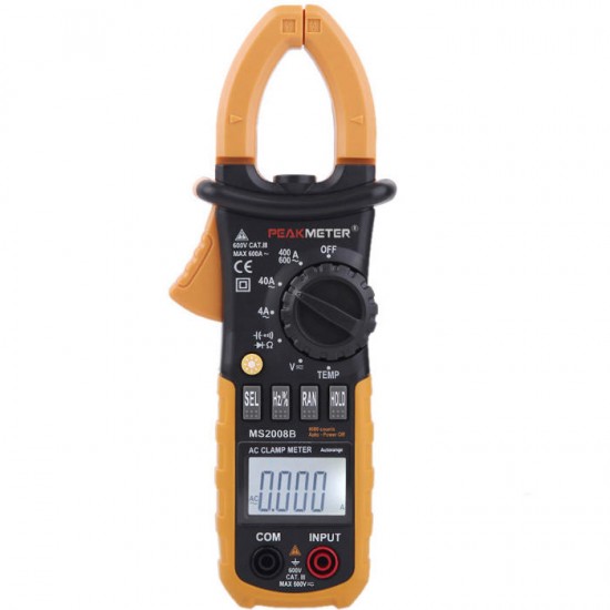 MS2008B Digital 4000 Counts Auto Range Data Hold AC Clamp Meter Multimeter with Backlight and Diode Continuity Test