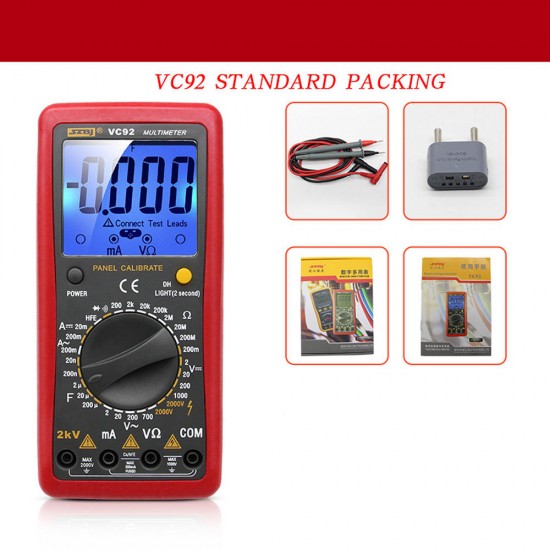 SZBJ VC92 Digital Large Screen Multimeter To Measure Interphase Voltage 2000V AC and DC Voltage To Measure 2KV High Voltage