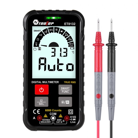 ET8132 600V Ture RMS Smart Digital Multimeter Automatic Measurement Current Voltage Ohm Capacitance Hz NCV Test Intelligent Phone Type Multimeter