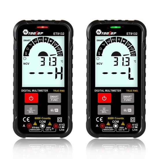 ET8132 600V Ture RMS Smart Digital Multimeter Automatic Measurement Current Voltage Ohm Capacitance Hz NCV Test Intelligent Phone Type Multimeter ET8132 600V Ture RMS Smart Digital Multimeter Automatic Measurement Current Voltage Ohm Capacitance Hz NCV Test Intelligent Phone Type Multimeter