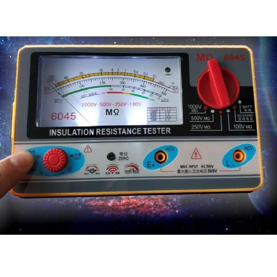 TY6045 Resistance Tester 100V-250V-500V-1000V Insulation Pointer Resistance Meter Analog Insulation Tester 0.5-2000M Resistance