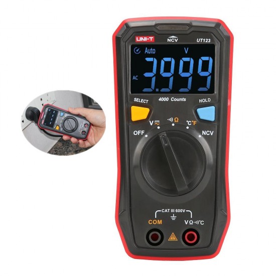 UT123 3999 Counts Residential Multimeter HD ENTB Color Screen AC/DC Current and Voltage Test Resistance+Continuty+NVC+C/F Test Full Featured Protection Intelligent Battery Detection Function