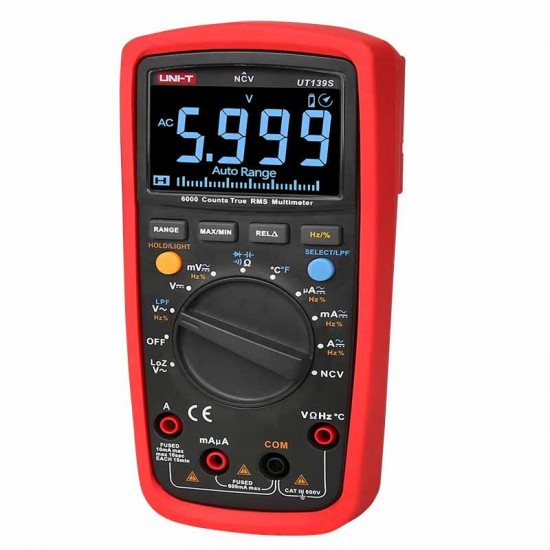 UT139S True RMS 6000 Counts Digital Multimeter Temperature Probe LPF Pass LPF (Low Pass Filter) Function Auto and Manual Ranges Selectable Black EBTN Screen