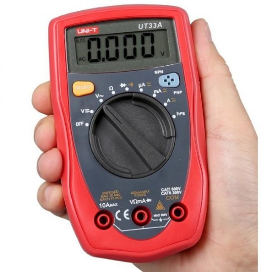 UT33A Palm Size Digital Mini Auto Range Multimeter Diode Transistor AC DC Current Voltage Test