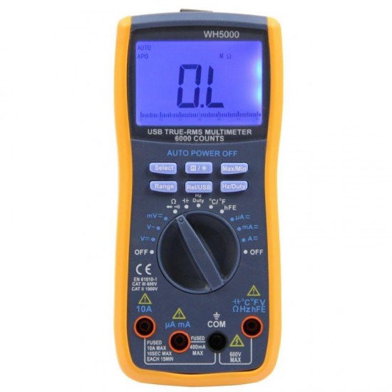 WH5000 Digital Multimeter 5999 Counts with USB Interface Auto Range with Backlight Magnet hang AC DC Ammeter Voltmeter Ohm WH5000 Digital Multimeter 5999 Counts with USB Interface Auto Range with Backlight Magnet hang AC DC Ammeter Voltmeter Ohm