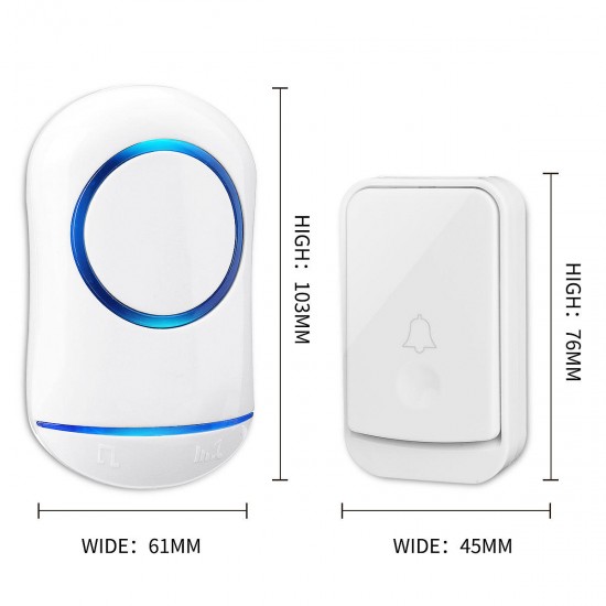 200M Waterproof Wireless Doorbell 32 Songs Plugin ReceiverTransmitter