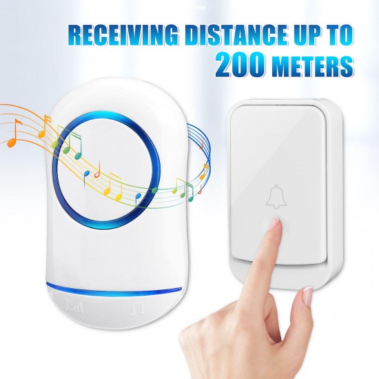 200M Waterproof Wireless Doorbell 32 Songs Plugin ReceiverTransmitter