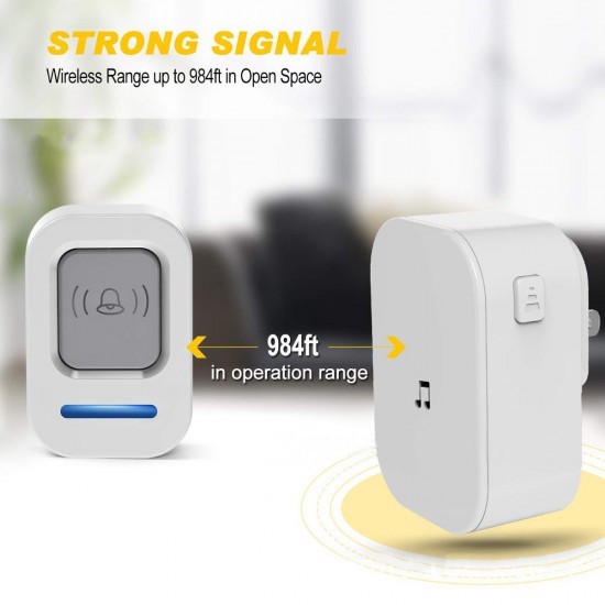 300M Wireless Doorbell 60 Song Chime 5 Volume Level Door Bell 1/2 Receiver SOS