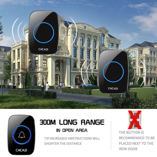 A10 A10 Wireless Doorbell Waterproof 100-240V 300M Range Music Door Bell Home 60 Chimes Door Ring 2 Receiver 1 Transmitter