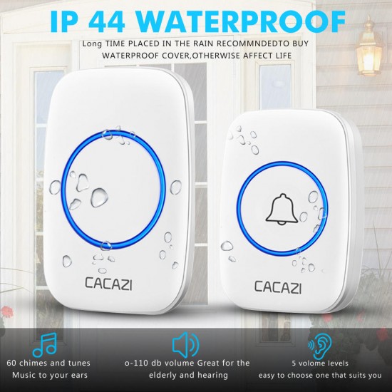 A10 Wireless Doorbell Waterproof 100-240V 300M Range Music Door Bell Home 60 Chimes Door Ring 1 Receiver 1 Transmitter