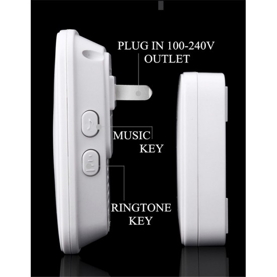 A10 Wireless Doorbell Waterproof 100-240V 300M Range Music Door Bell Home 60 Chimes Door Ring 1 Receiver 1 Transmitter