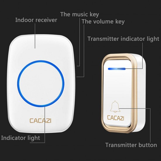 A10F Waterproof Wireless Doorbell 300M Remote Door Bell Chime 220V 1 Button 2 Receiver