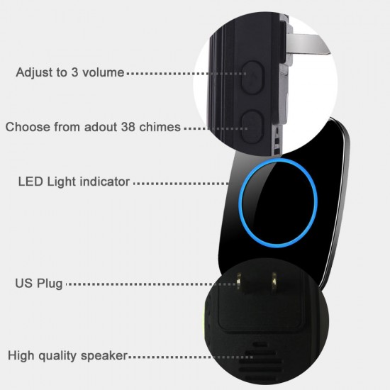 A10J Self-powered Wireless Doorbell Waterproof No Battery LED light Home Cordless DoorBell