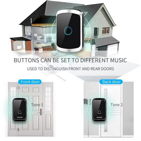 A50 Wireless Music Doorbell Waterproof Battery 1 Button 2 Receiver Home Bell Wireless Ring Bell Chime