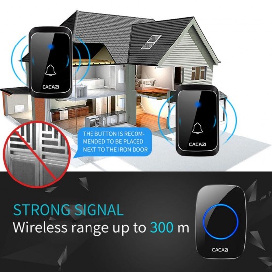 A60 Waterproof Wireless Music Doorbell LED Light Battery 300M Remote Home Cordless Call Bell58 Chime 1 Button 2 Receiver