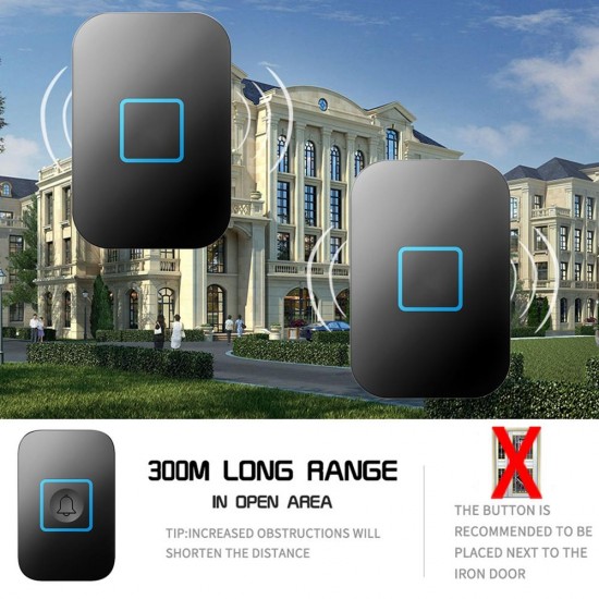 A88 Wireless Waterproof Doorbell LED Light 300M Remote 1 Button 2 Receiver Calling Bell