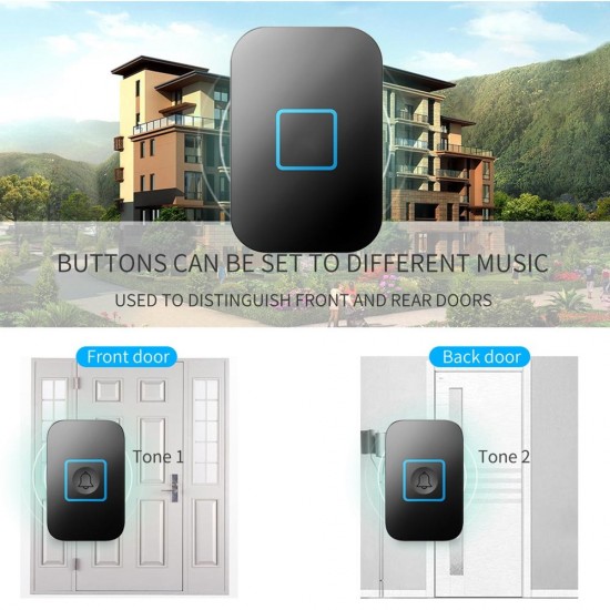 A88 Wireless Waterproof Doorbell LED Light 300M Remote 2 Button 1 Receiver Calling Bell