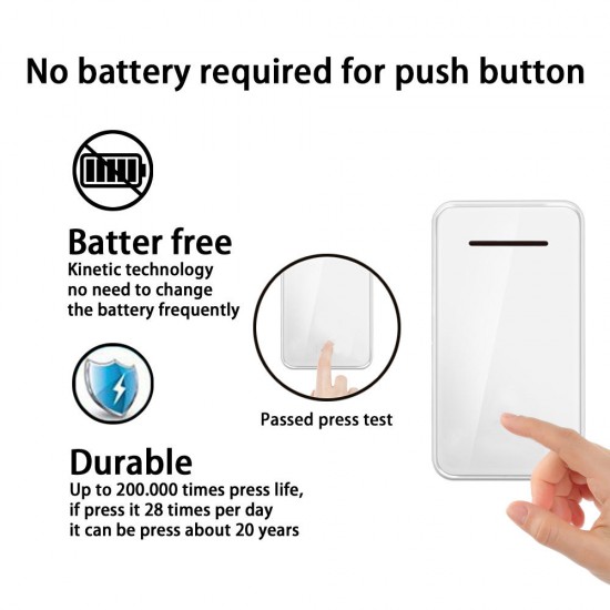 FA10-2 Self-powered Wireless Music Doorbell Waterproof No battery Calling Doorbell Chime 1 Button 2 Receiver FA10-2 Self-powered Wireless Music Doorbell Waterproof No battery Calling Doorbell Chime 1 Button 2 Receiver