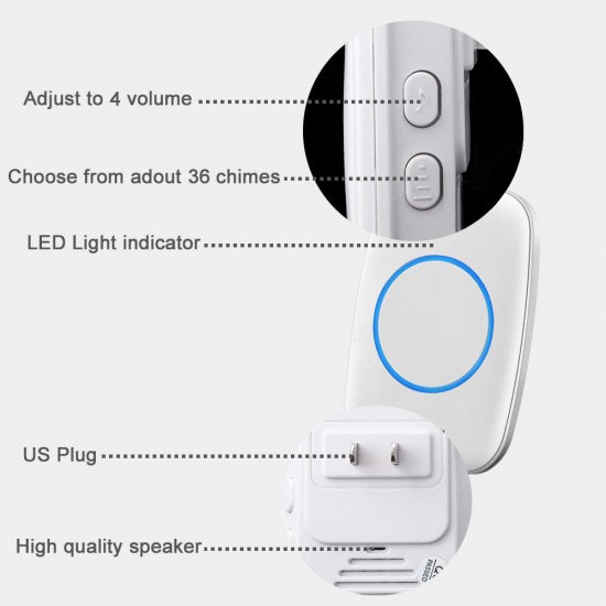 FA10-3 Self-powered Wireless Music Doorbell Waterproof No battery Calling Doorbell Chime 1 Button 3 Receiver