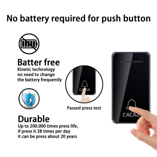 FA10 Self-powered Wireless Music Doorbell Waterproof No battery Calling Doorbell Chime 1 Button 1 Receiver