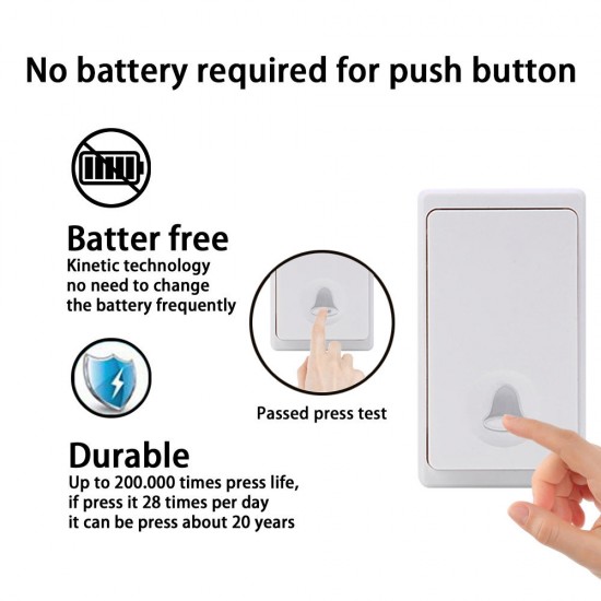 FA20 Self-powered Waterproof Wireless Doorbell 200M Remote LED Light Home Music Doorbell 36 Chime